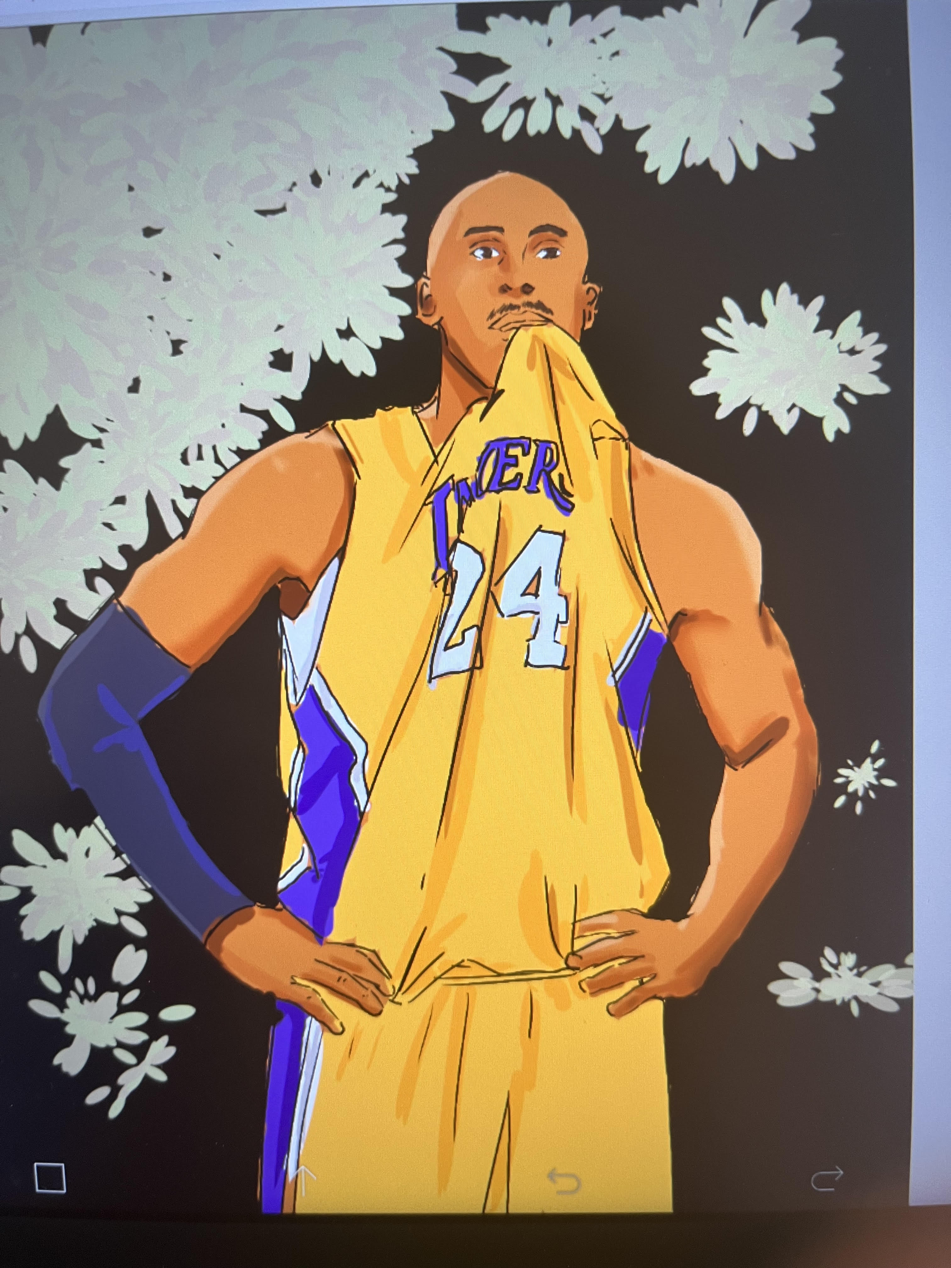 Color illustration of a basketball player in a yellow number 24 jersey